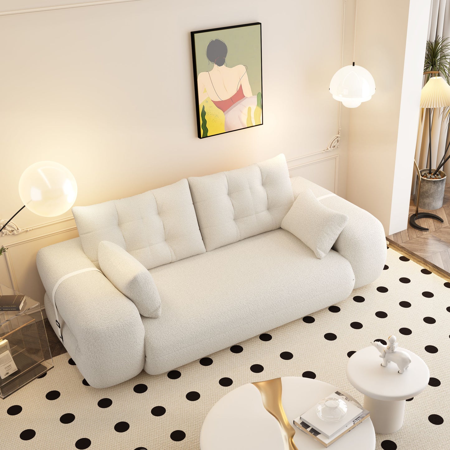 Human Dog Bed, Lazy Sofa Couch, Multifunctional Foldable Sofa Bed, 3 In 1 Teddy Fabric Sleeper Sofa Bed For Living Room Guest Bed, Playroom - Beige