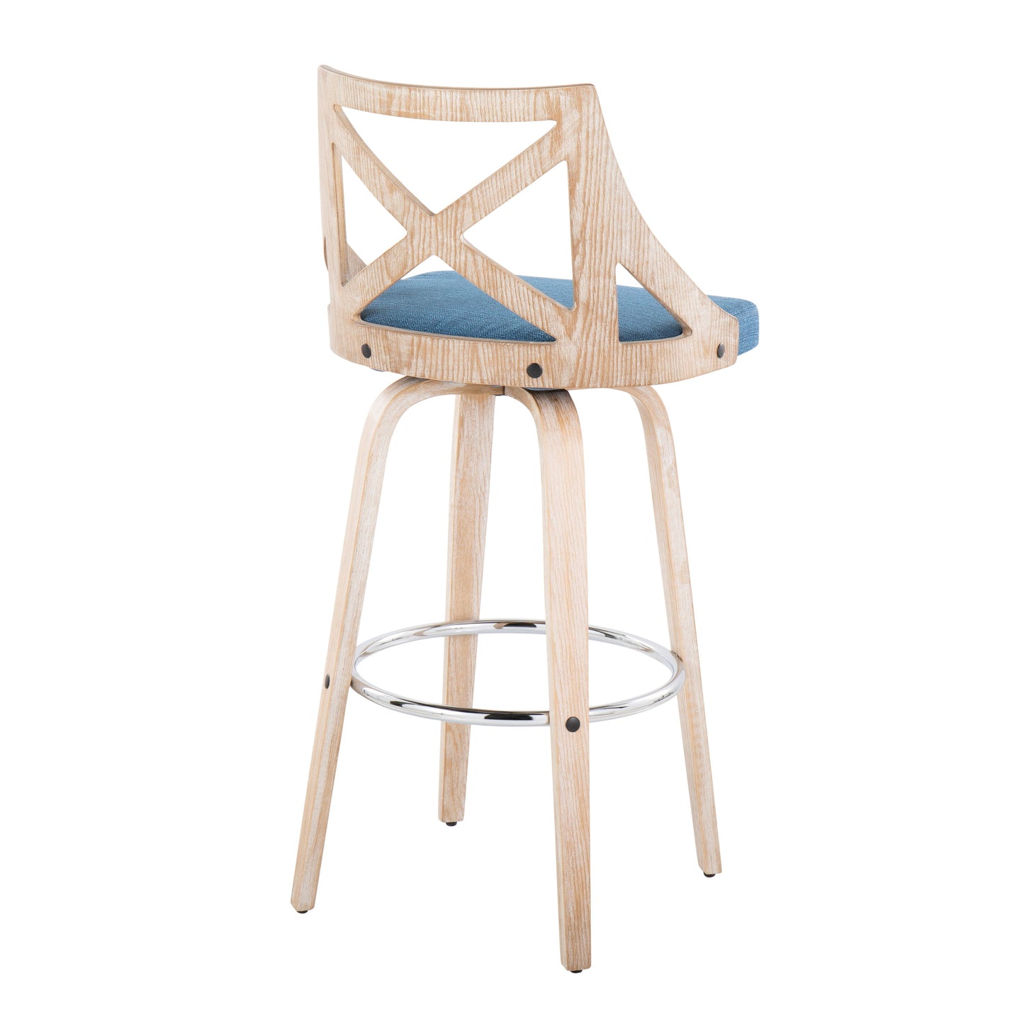 Charlotte - Farmhouse Fixed Height Counter Stool With Swivel And Round Footrest (Set of 2) - Blue / White Washed