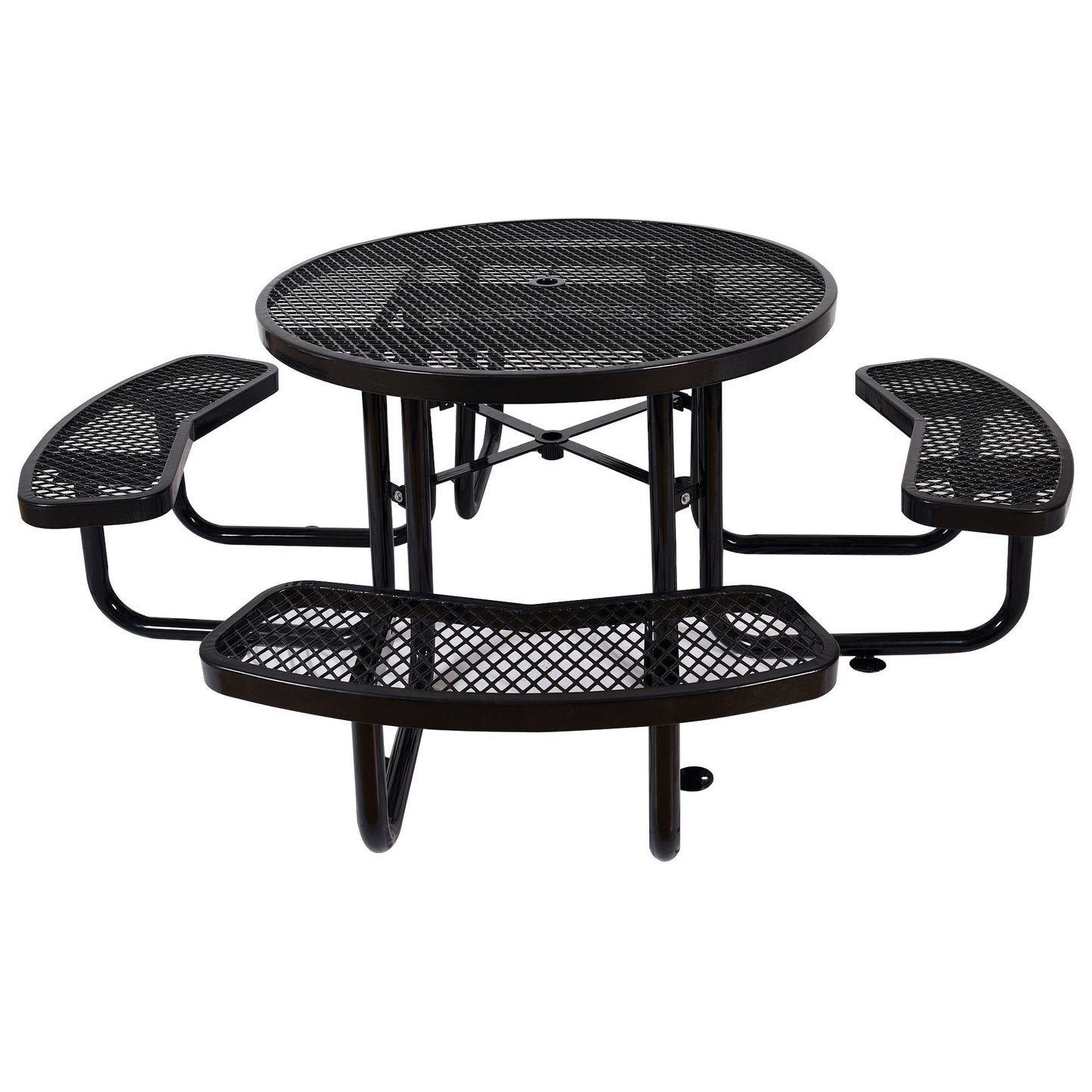 Round Outdoor Steel Picnic Table, With Umbrella Pole - Black