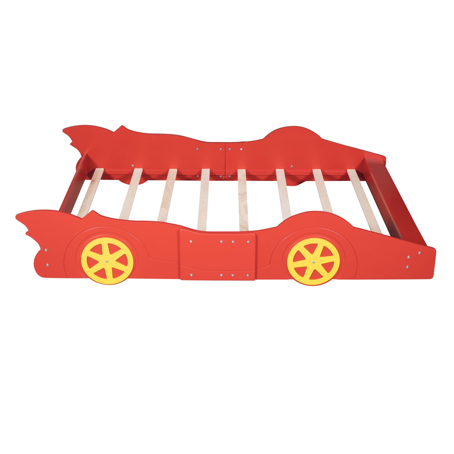 Full Size Race Car Shaped Platform Bed & Wheels - Red