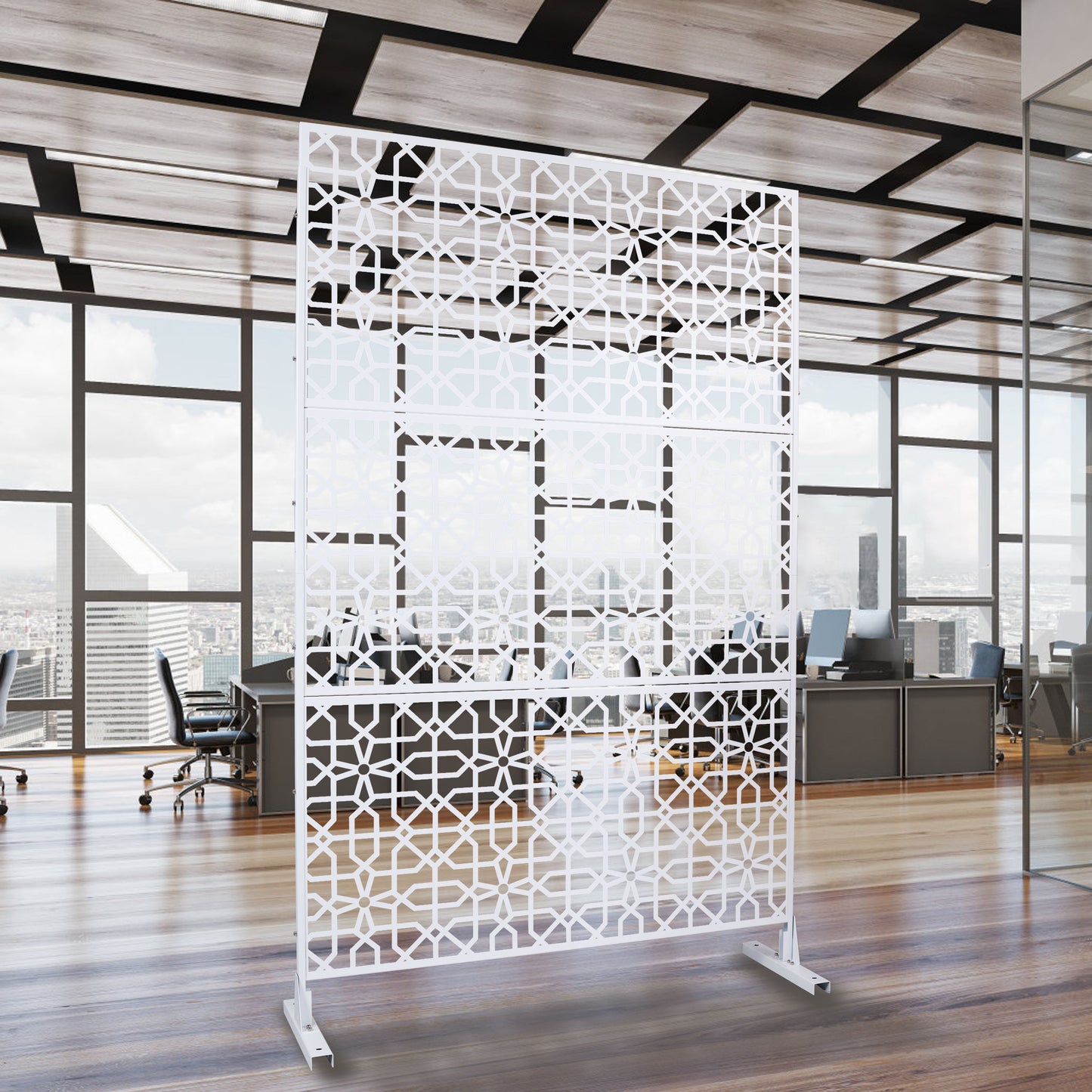 Outdoor & Indoor Metal Privacy Screen Freestanding Decorative Privacy Screen - White