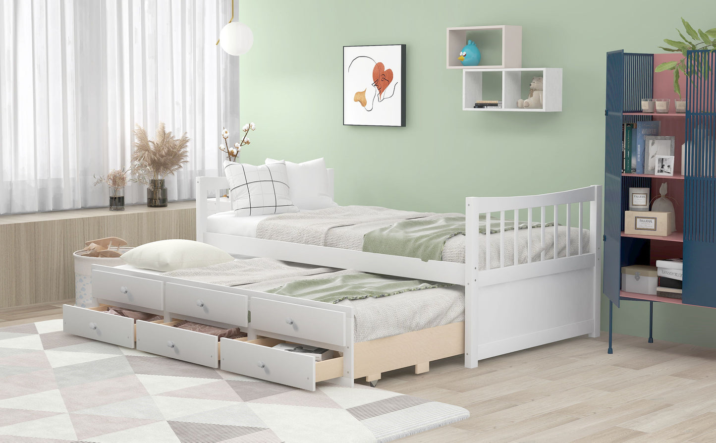 Twin Size Daybed With Trundle And Drawers - White