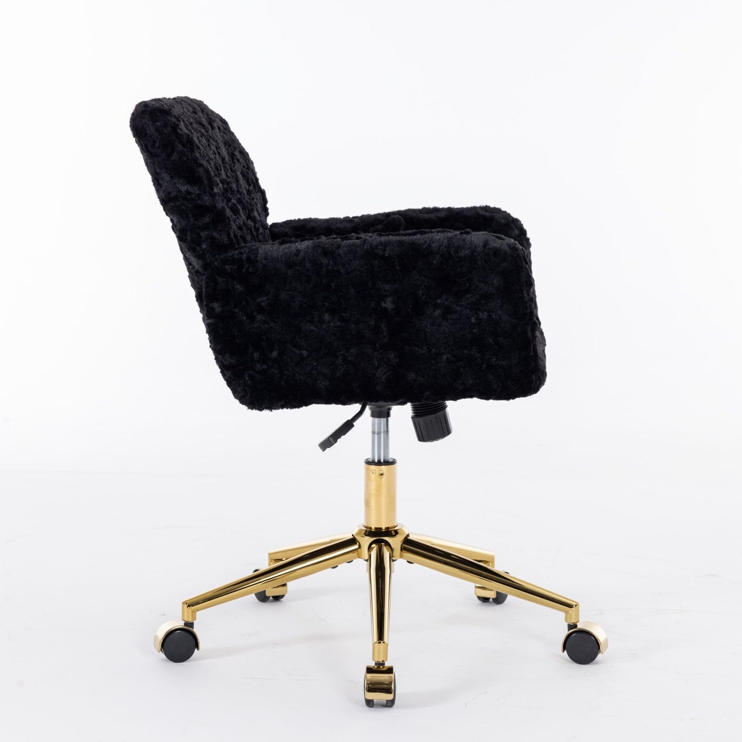 Office Chair, Artificial Rabbit Hair Home Office Chair With Golden Metal Base, Adjustable Desk Chair Swivel Office Chair, Vanity Chair - Black