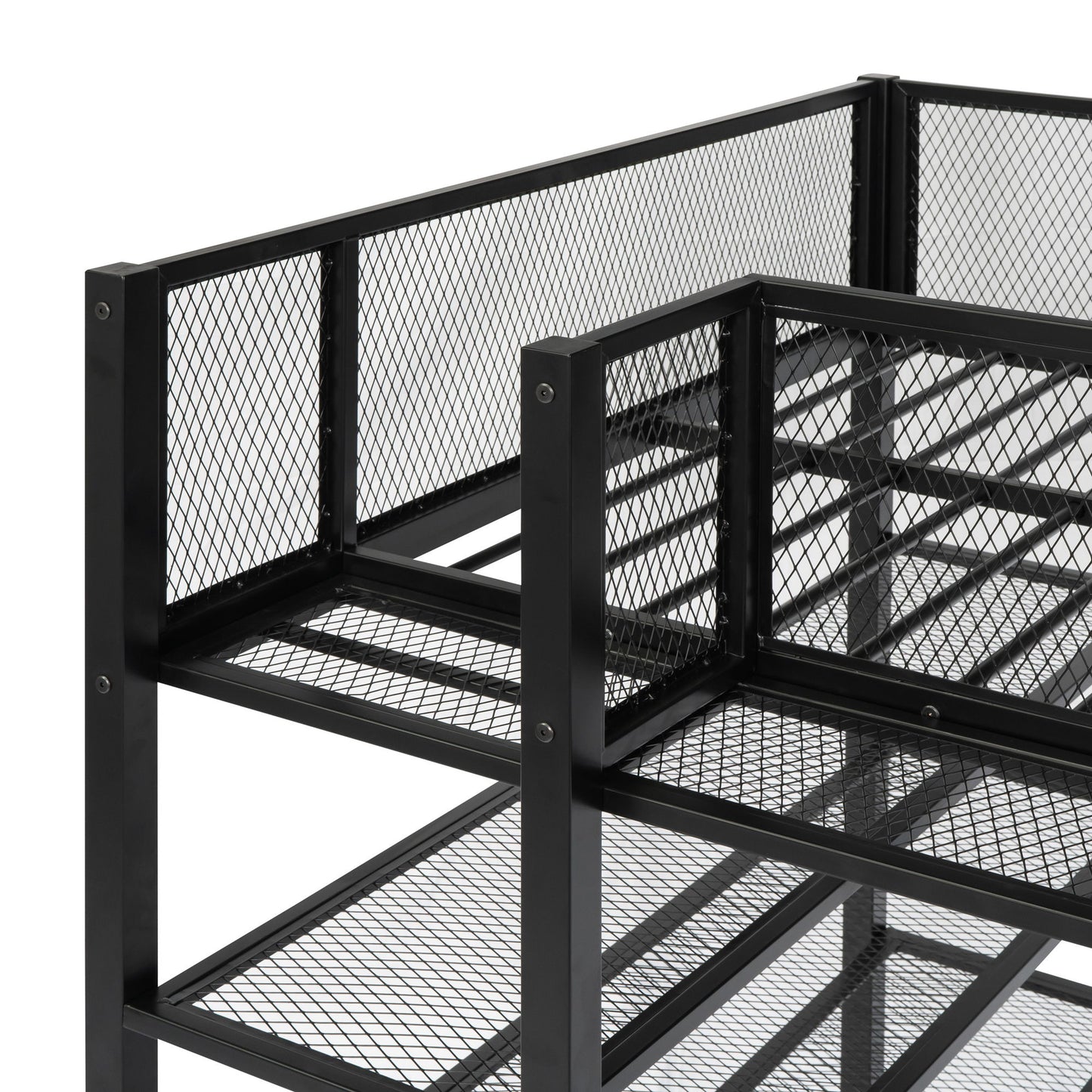Twin Size Loft Bed With 4 Tier Shelves And Storage - Black