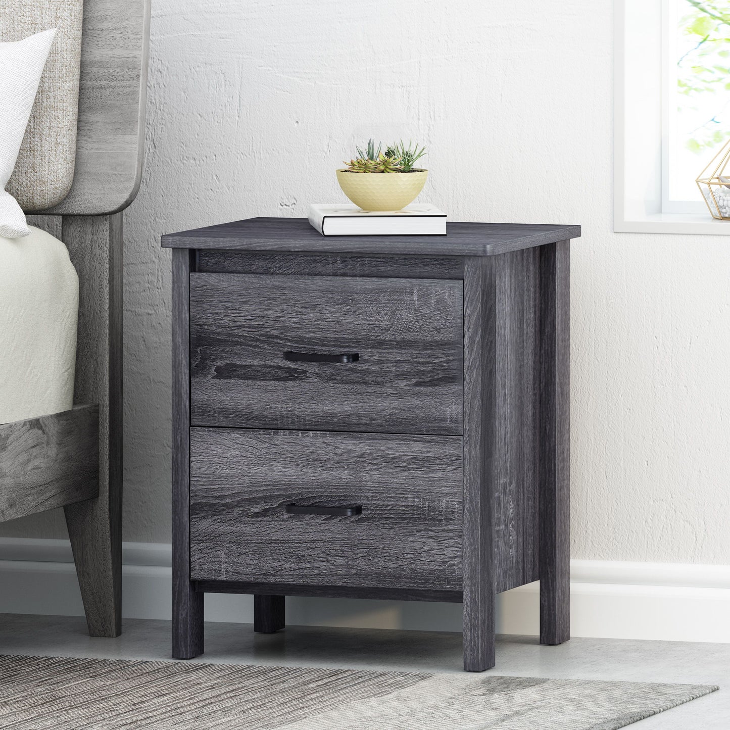 Titeca - Contemporary 2 Drawer Nightstand - Dark Gray