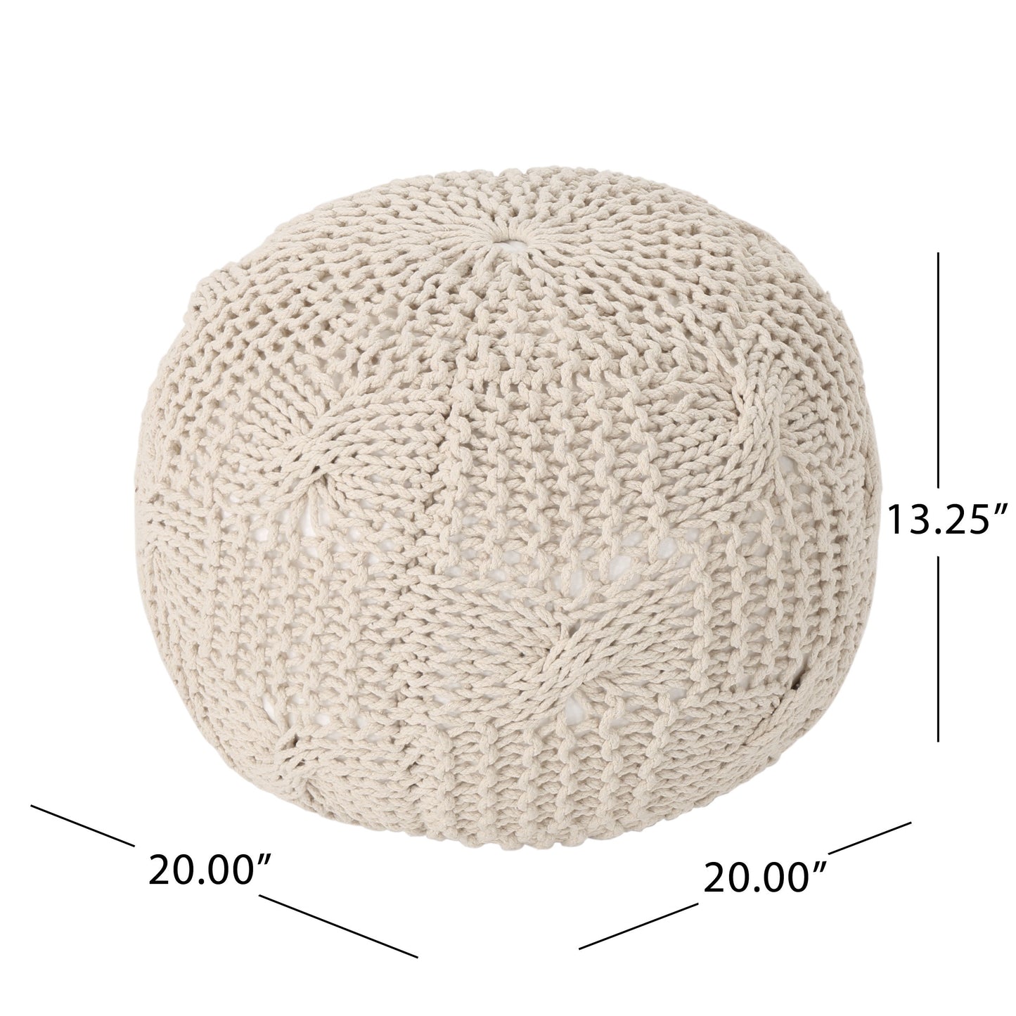 Bordeaux - Knitted Cotton Round Pouf Ottoman Floor Cushion - Beige