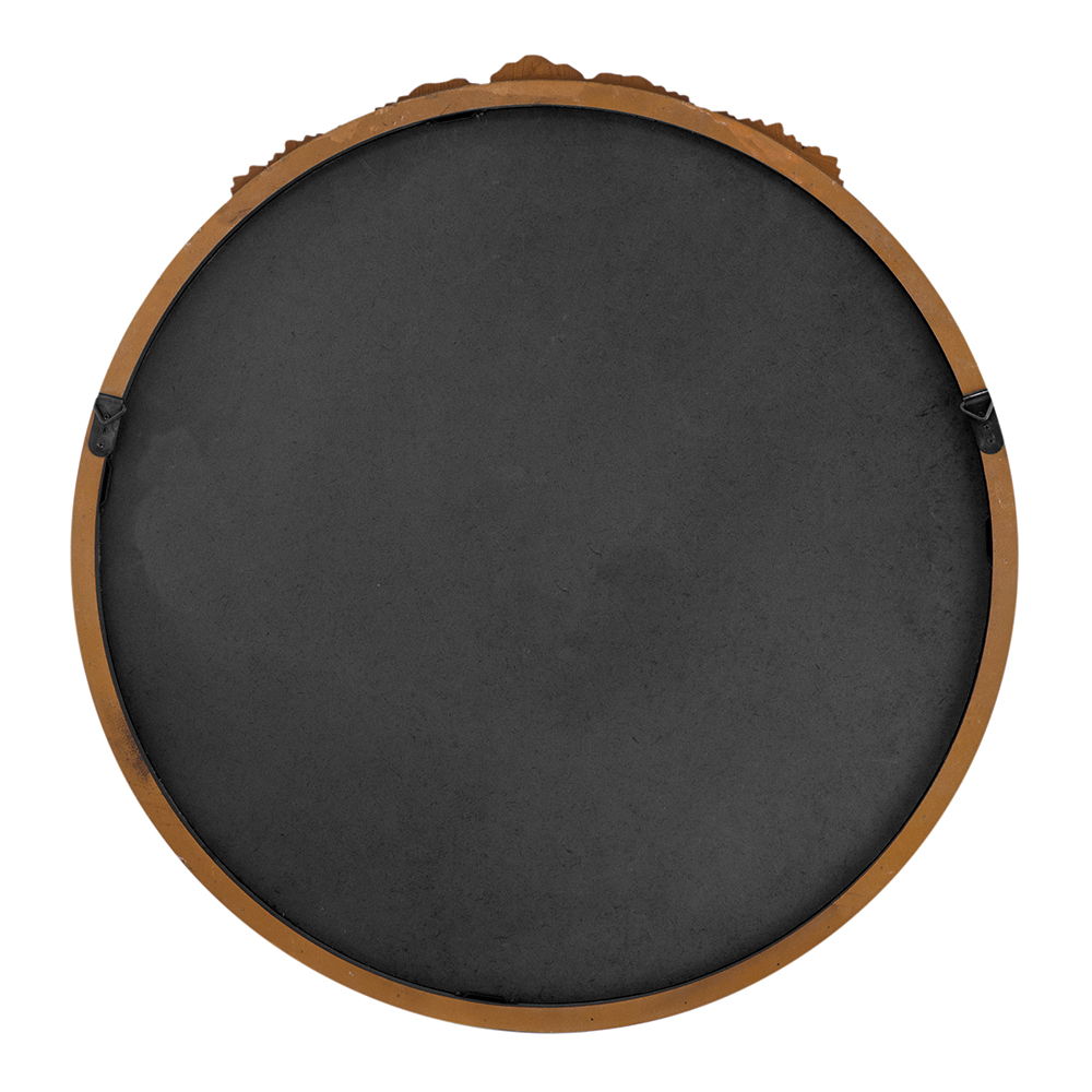 Round Hand Carved Rose Antique Mirror Frame, Wall Mirror For Live Space, Bathroom, Entryway Wall Decor - Brown