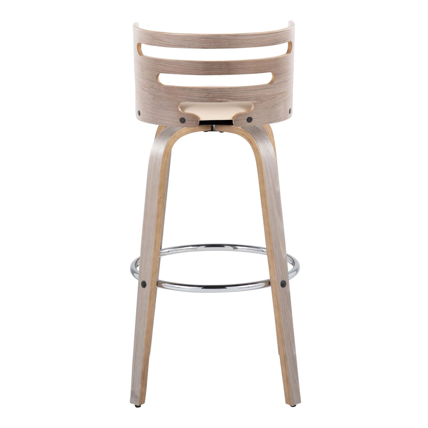 Cosini - Mid-Century Modern Fixed Height Barstool With Swivel With Round Footrest (Set of 2) - Light Gray / Cream