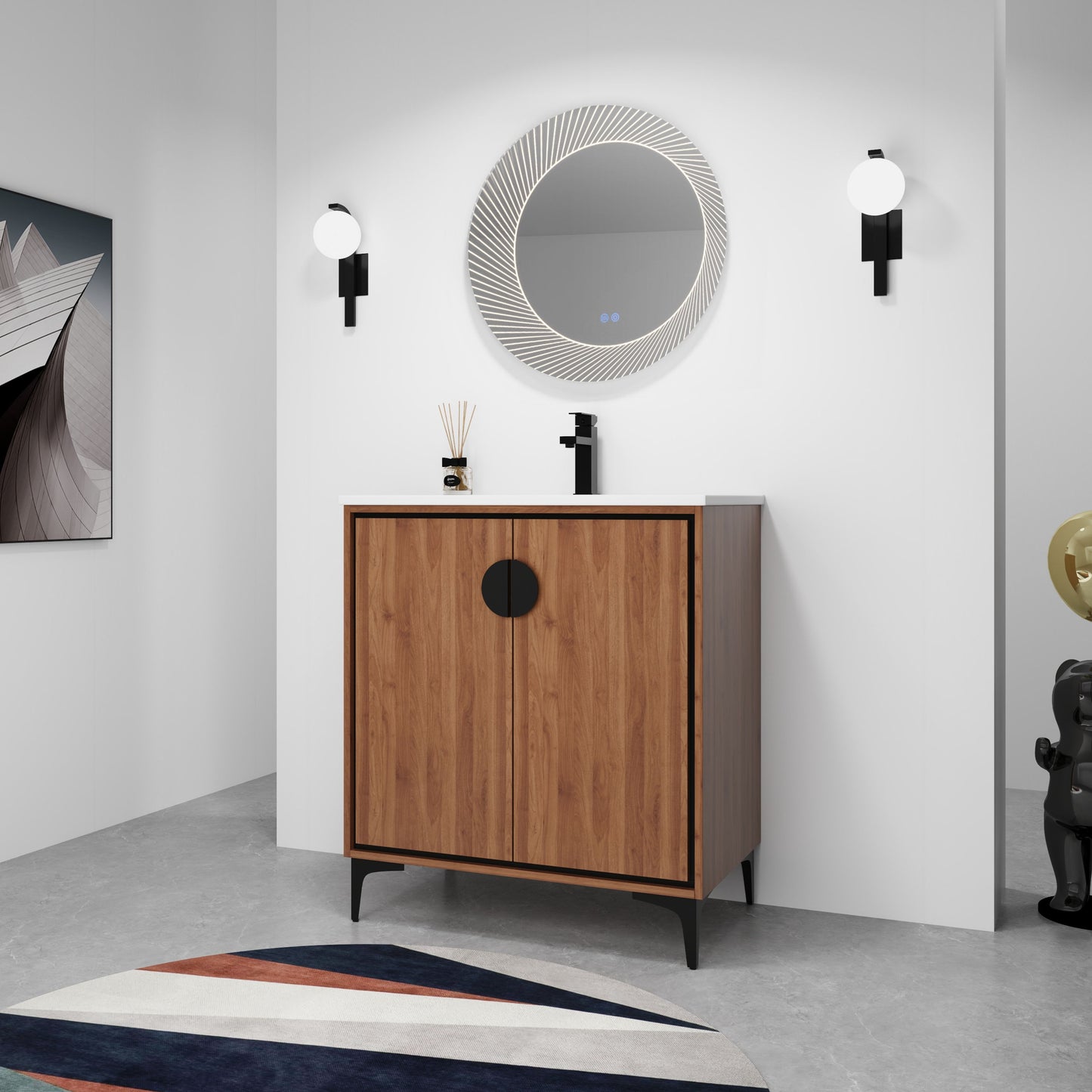 Bathroom Vanity Freestanding Cabinet With Sink - Brown