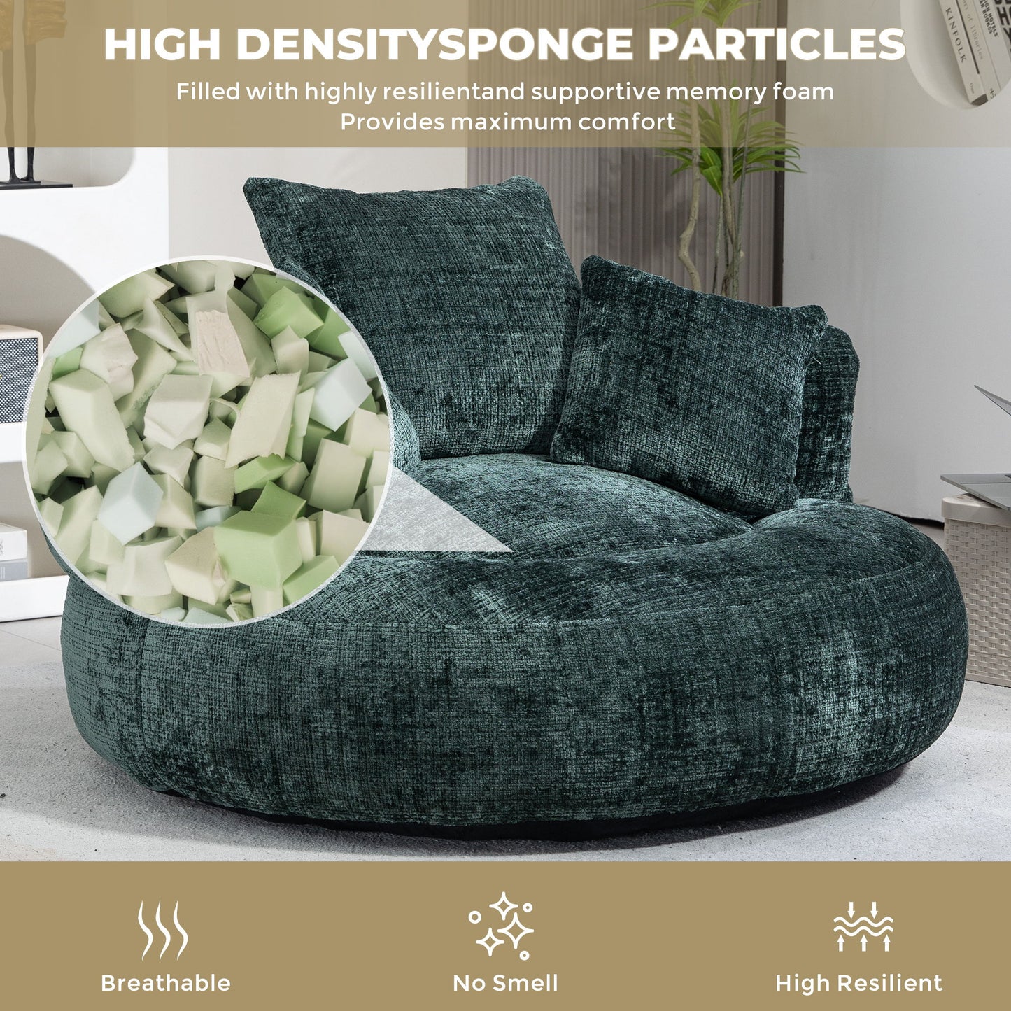 Chenille High Back Bean Bag Chair Couch With 3 Pillows, Indoor & Outdoor, Single Gaming Sofa For Bedroom - Emerald