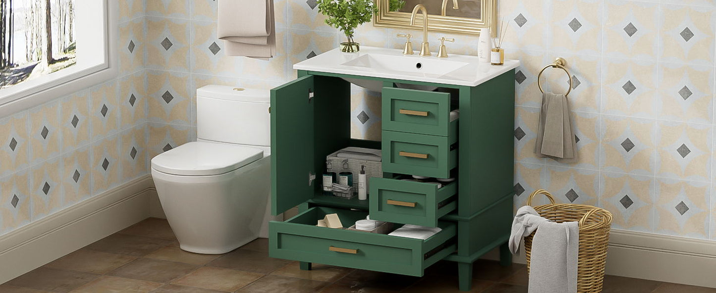 Bathroom Vanity, Modern Bathroom Cabinet With Sink Combo Set, Bathroom Storage Cabinet With A Soft Closing Door And 3 Drawers, Solid Wood Frame - Green