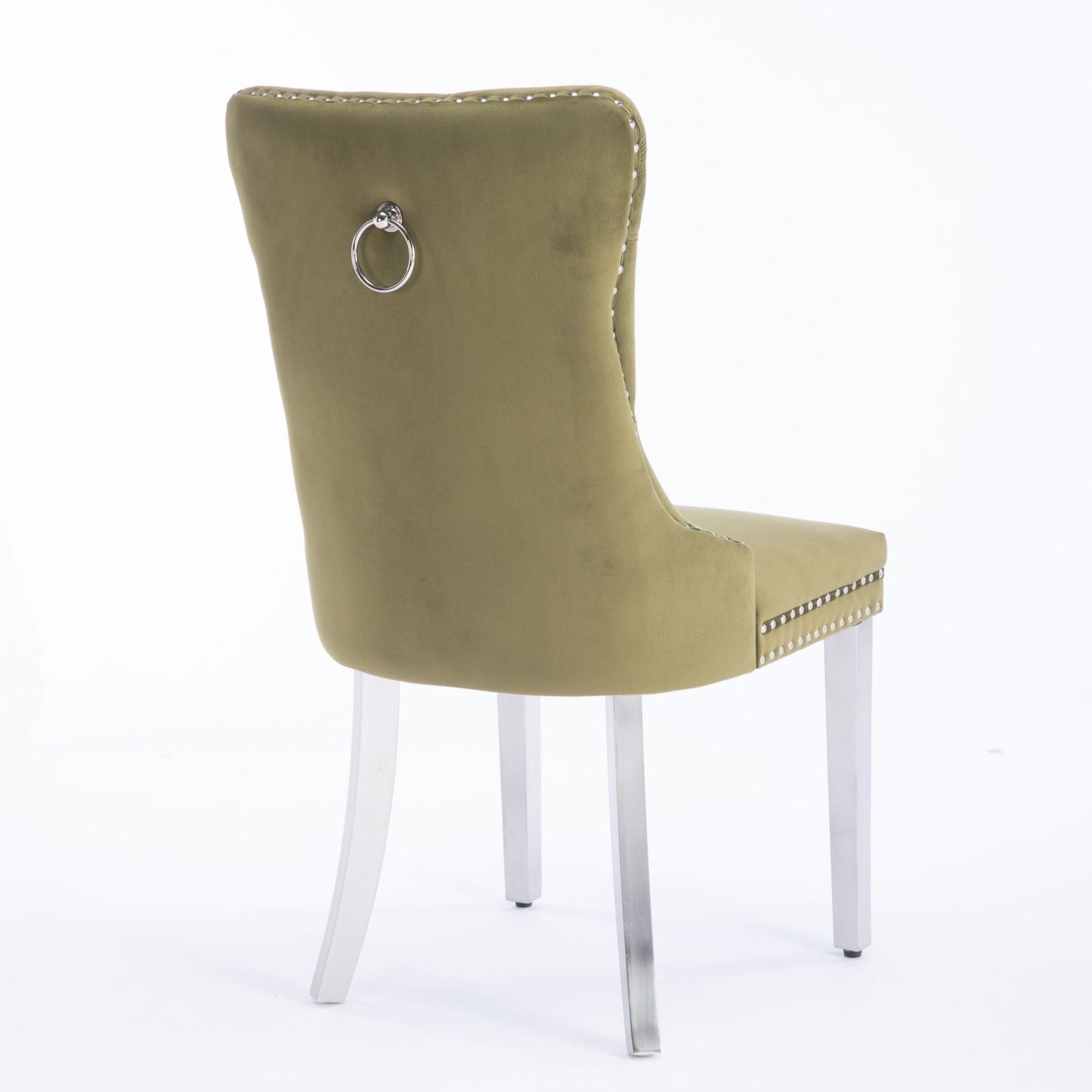 Nikki - Modern, High-End Tufted Solid Wood Contemporary Velvet Upholstered Dining Chair With Chrome Stainless Steel Plating Legs, Nailhead Trim (Set of 2) - Olive Green / Chrome