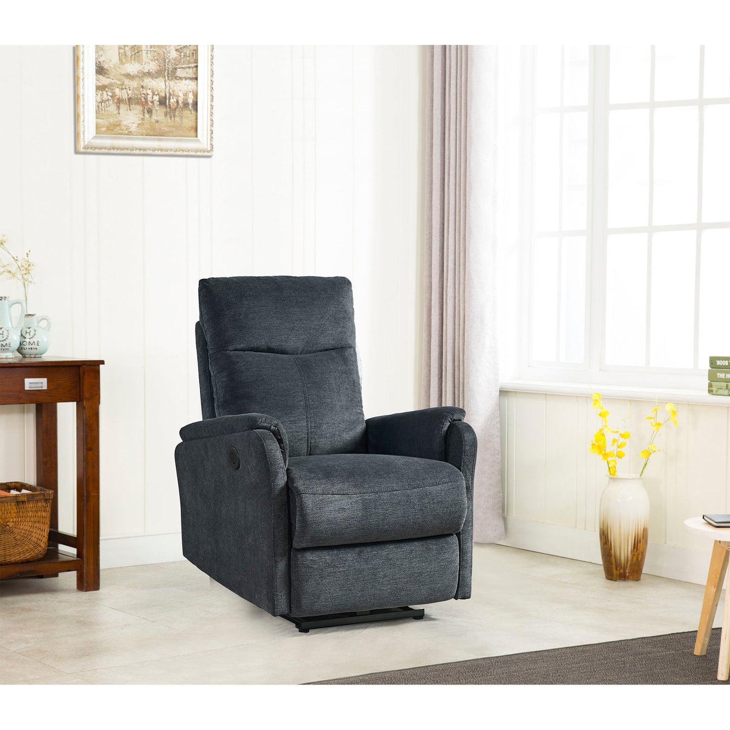 Recliner Chair With Power Function Easy Control Big Stocks, Recliner Single Chair - Dark Gray