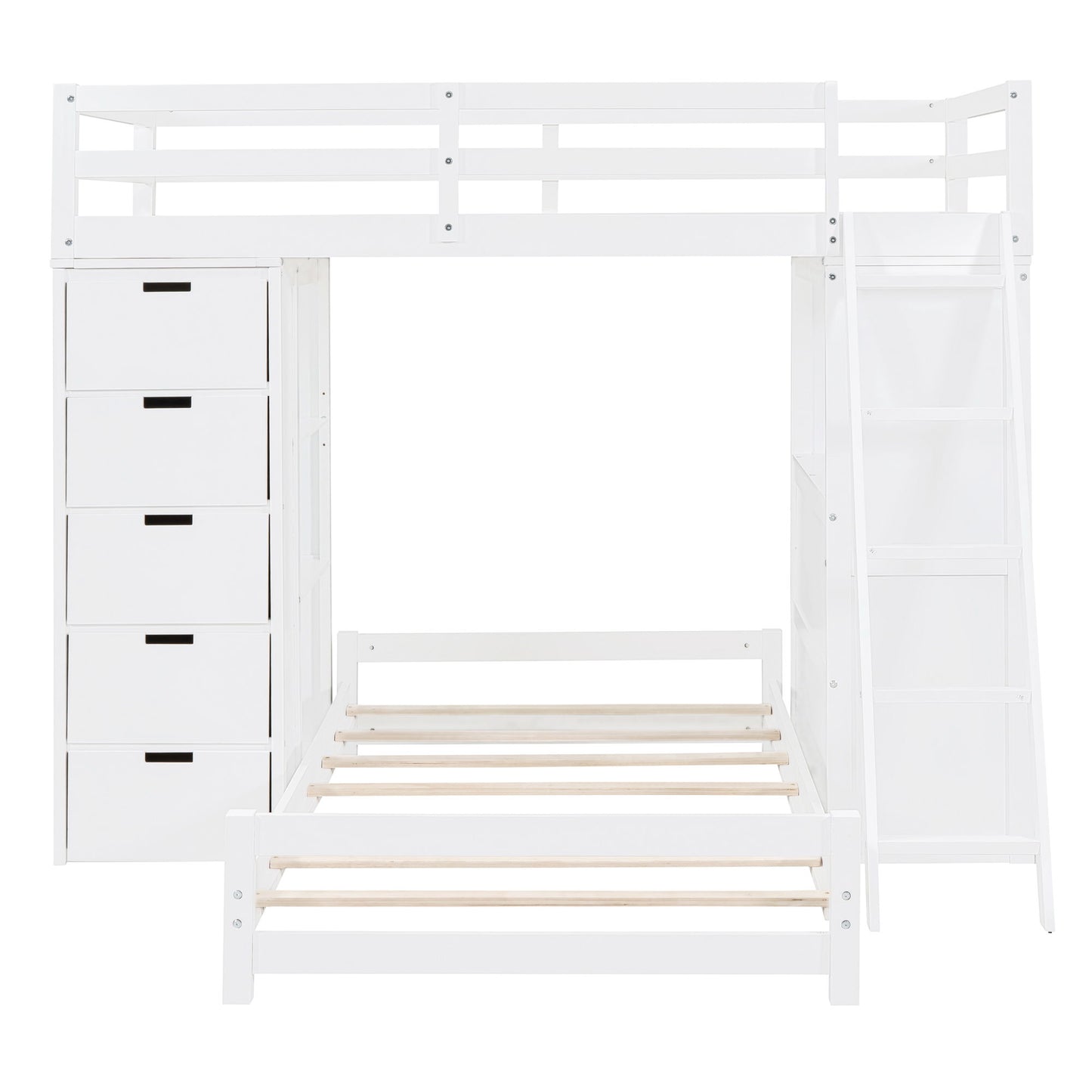 Twin Over Twin Bunk Bed With LED Light And USB Ports - White
