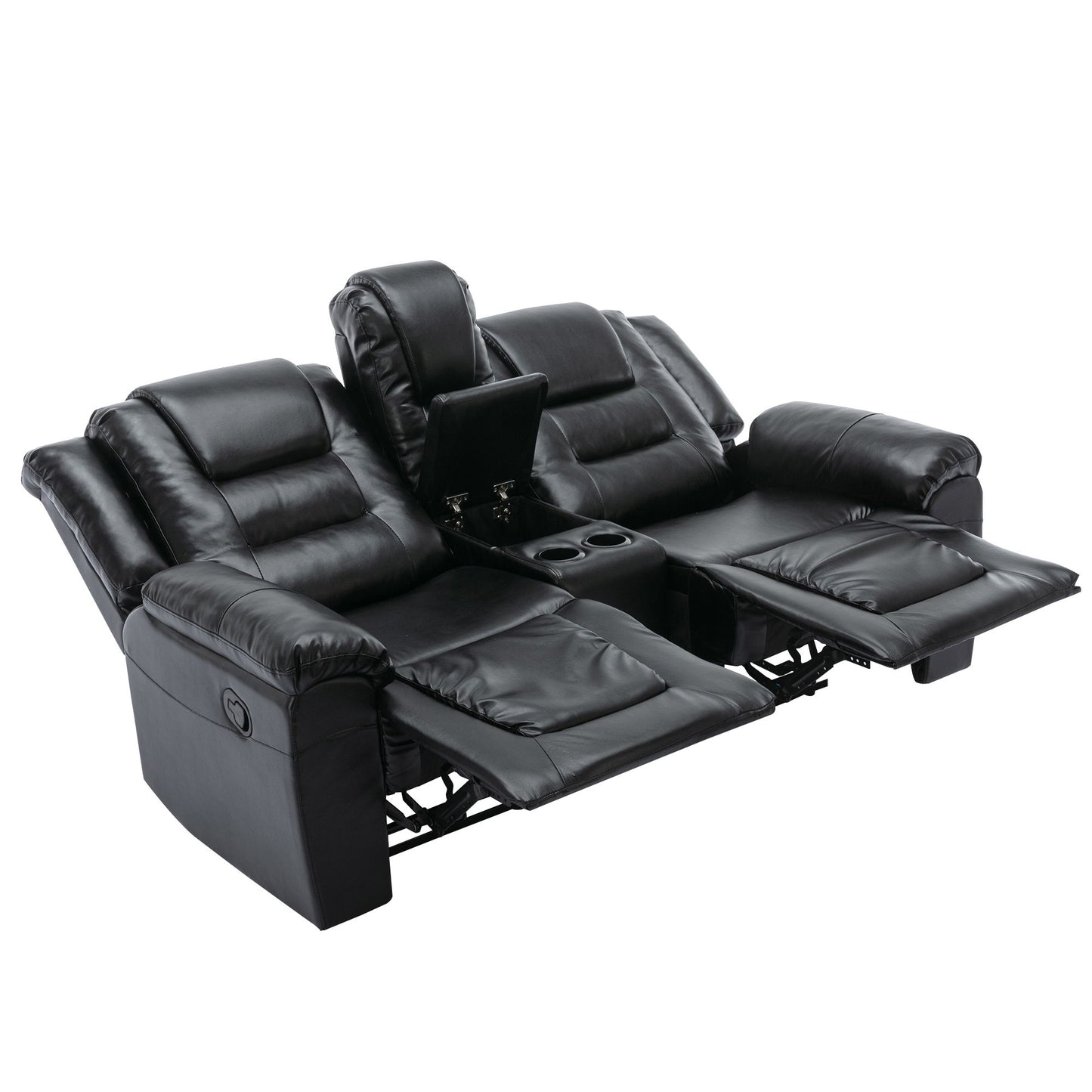 2 Seater Home Theater Recliner Manual Recliner Chair With A Storage Box And Two Cup Holders For Living Room - Black