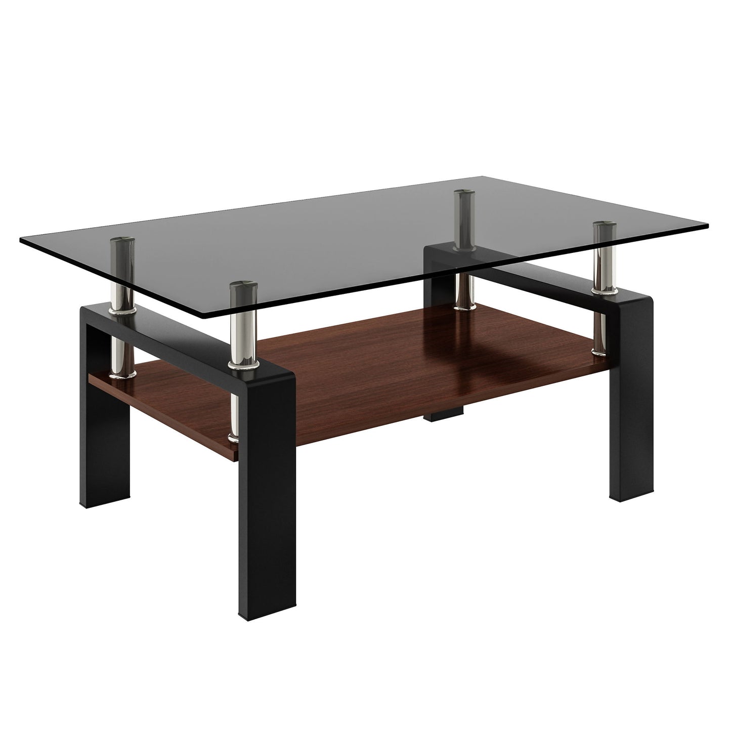 Modern Rectangular Coffee Table With Tempered Glass Top Layer - Gray