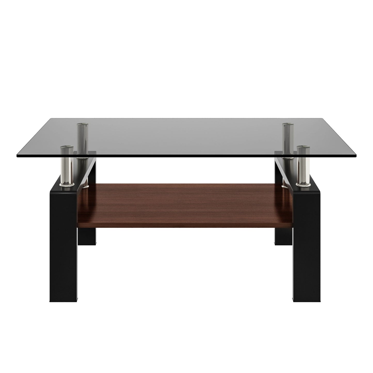 Modern Rectangular Coffee Table With Tempered Glass Top Layer - Gray