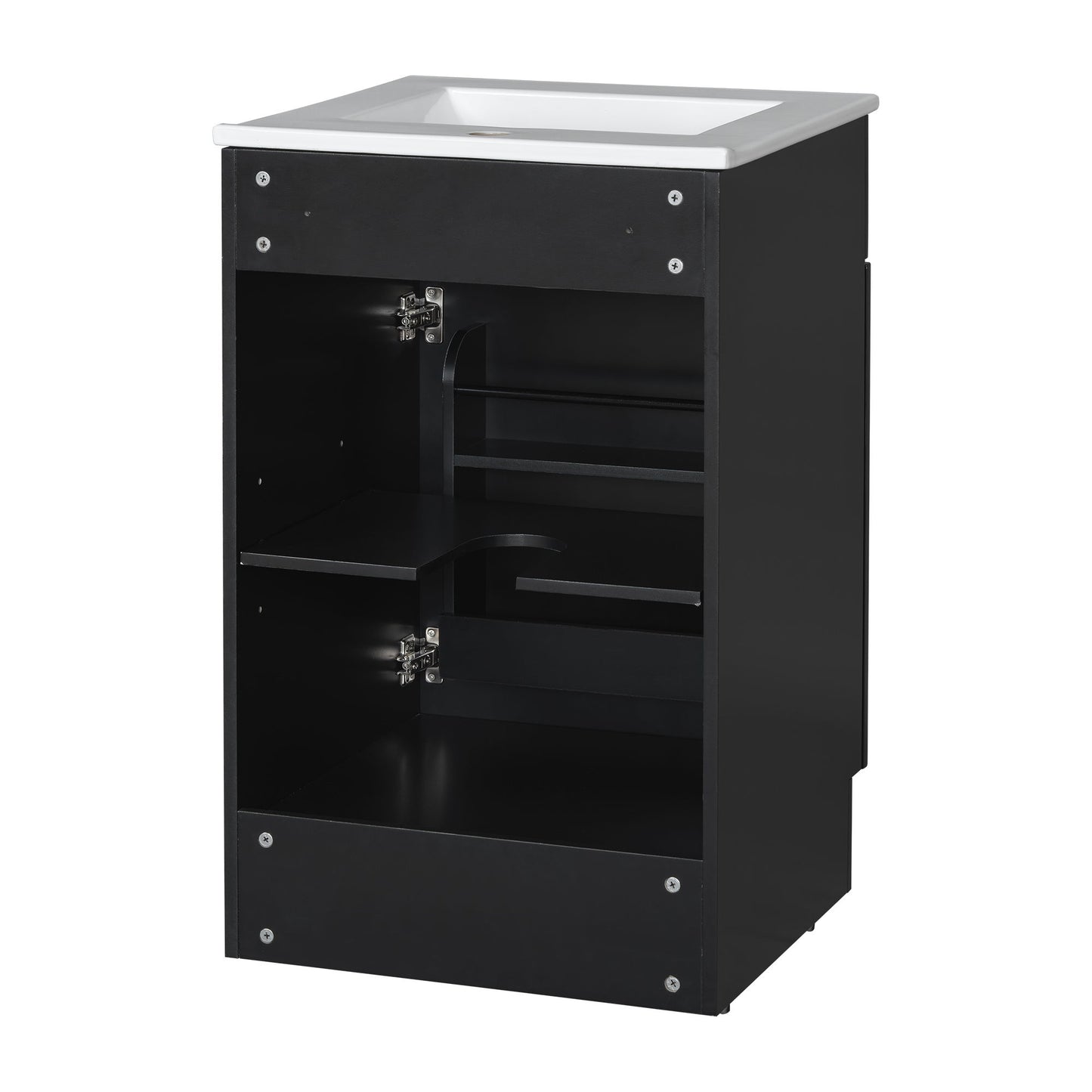 20" Bathroom Vanity With Sink, Freestanding Cabinet With Door Shelf And Adjustable Shelf, And Ceramic Construction - Black