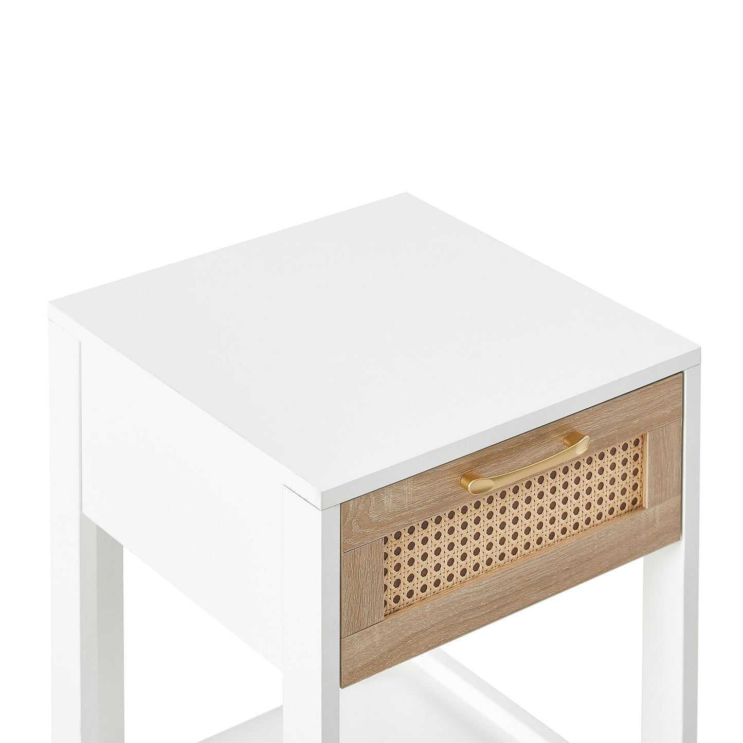 15.75" Rattan End Table With Drawer, Modern Nightstand, Side Table For Living Room, Bedroom - White