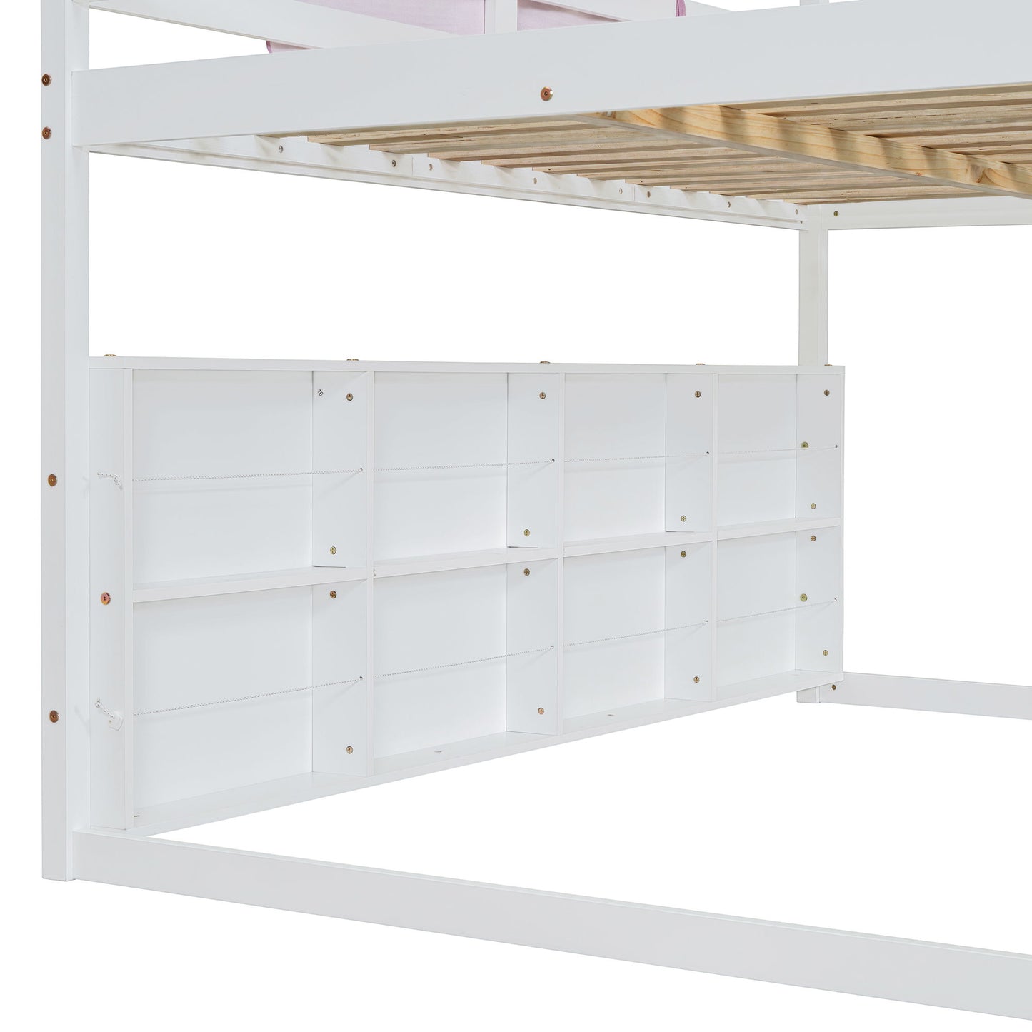 Full Size Loft Bed With House Shaped Frame And Tent - White / Pink