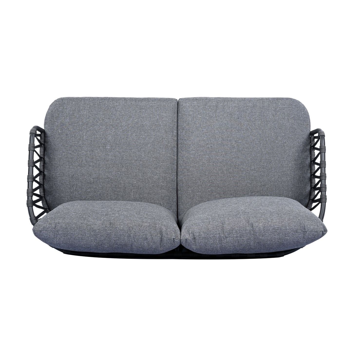 4 Piece Outdoor Patio Furniture Set, Metal Chairs With Woven Rope U Shaped Backrest, Outdoor Conversation Set With Thick Cushions And Coffee Table For Garden, Poolside, Balcony - Black / Gray