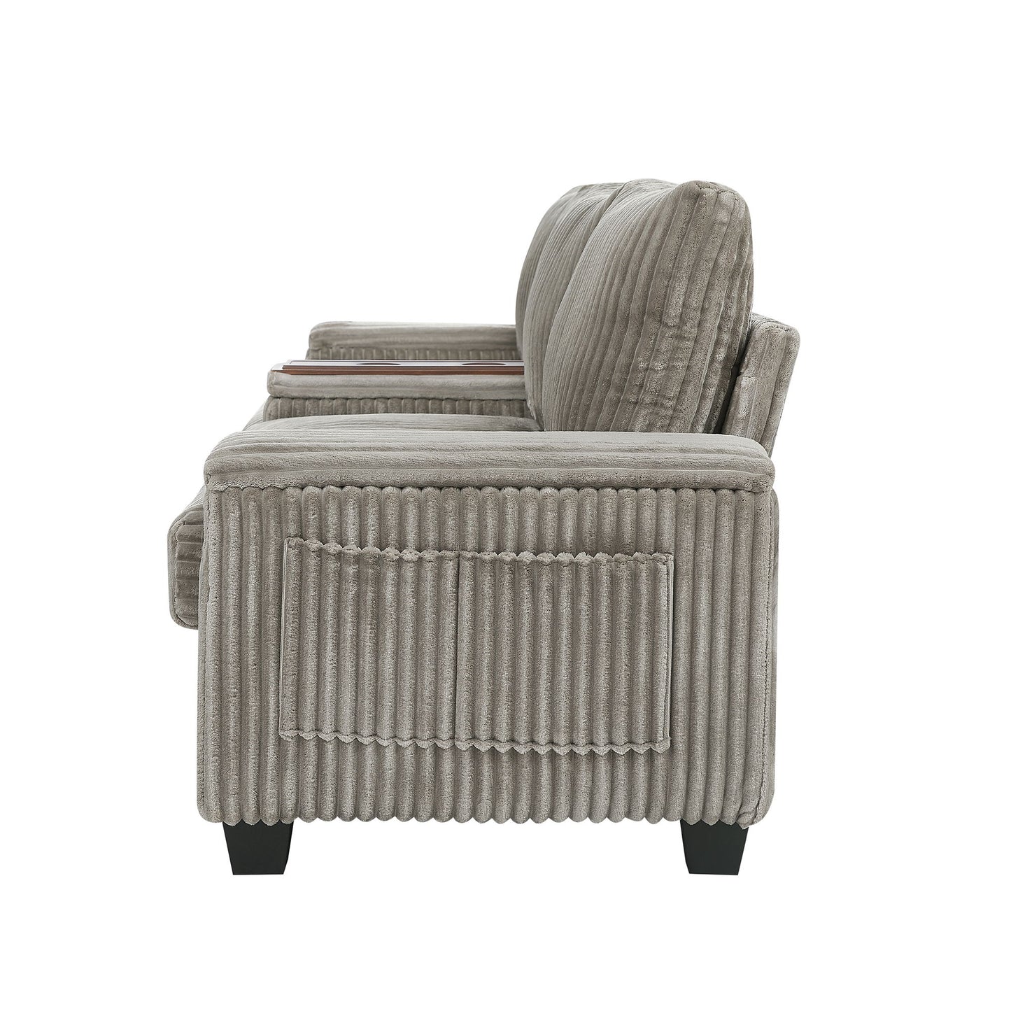 Modern 4 Seater Corduroy Sofa Couch With USB Ports, Hidden Storage Arms, And Flip Top Cup Holders - Brown - Brown