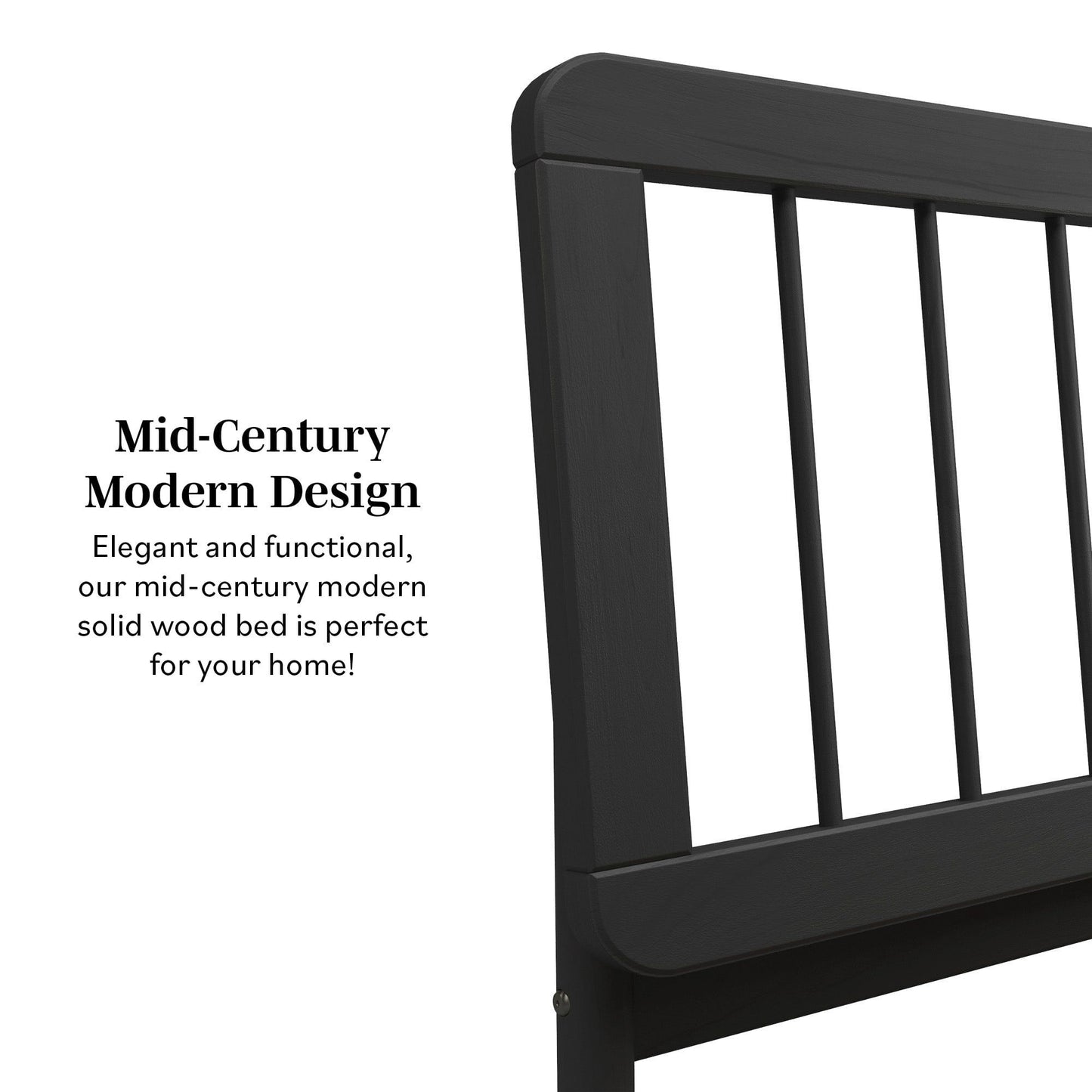 Mid-Century Modern Solid Wood King Spindle Bed - Black