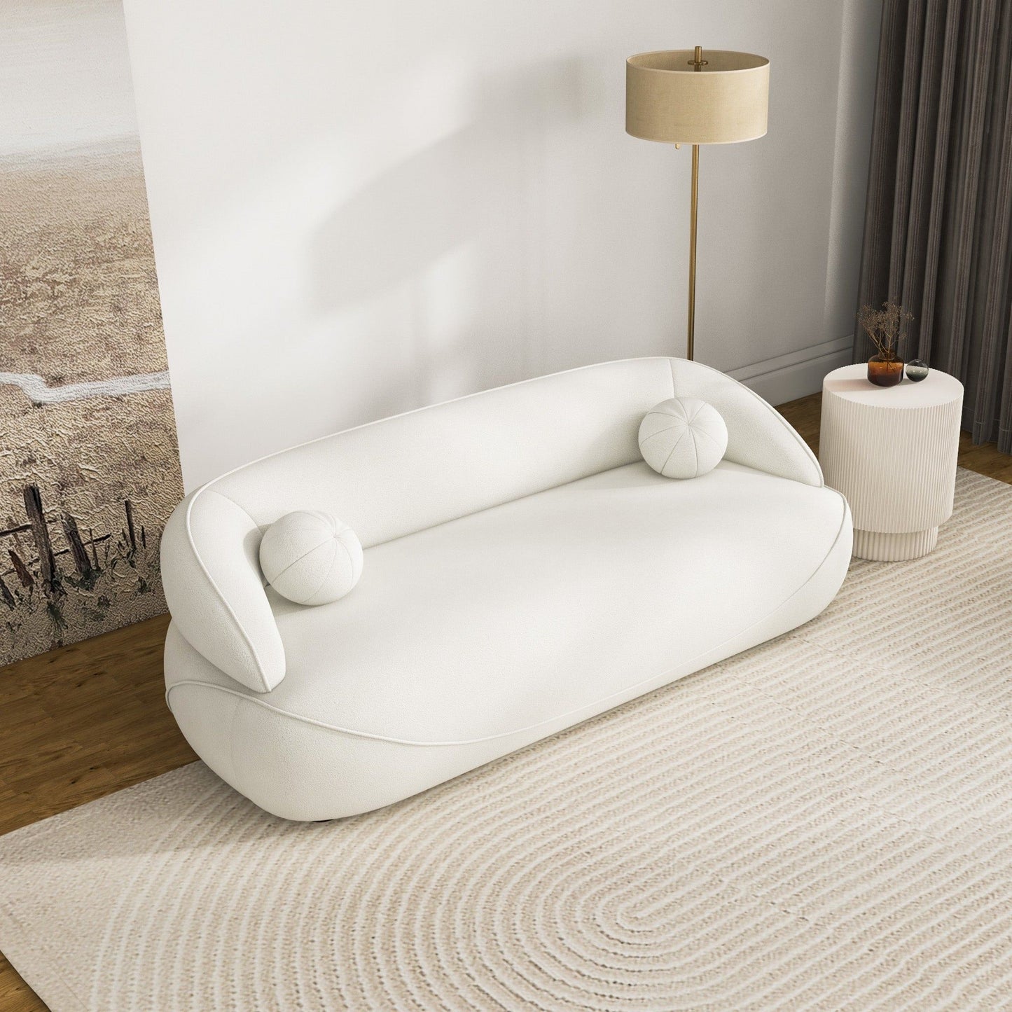 Andrew - Boucle Sofa - Beige / Ivory White / Light Beige / White