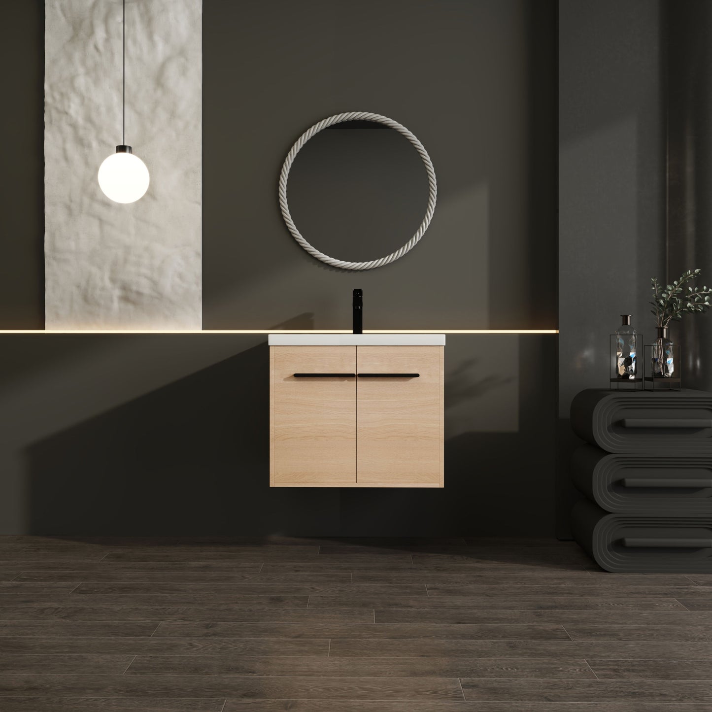 Bathroom Vanity Set With Resin Countertop Sink, 2 Doors - Oak