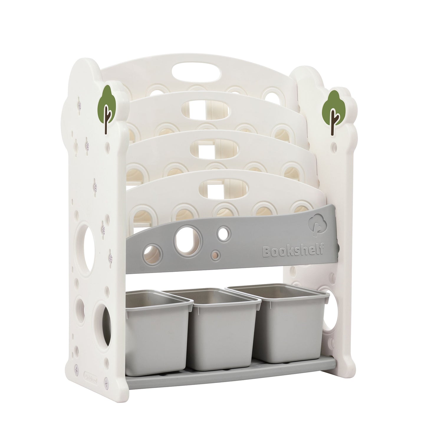 Kids Bookshelf Toy Storage Organizer With 17 Bins And 5 Bookshelves, Multi-Functional Nursery Organizer Kids Furniture Set Toy Storage Cabinet Unit With HDPE SheLF And Bins - Gray