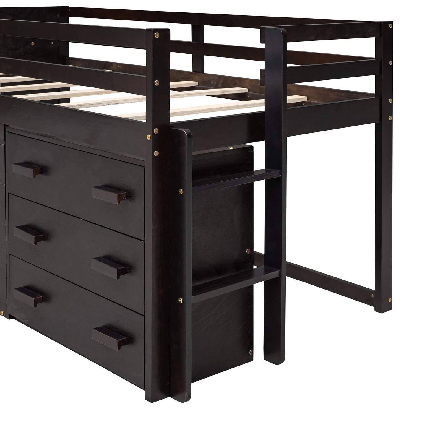 Twin Size Loft Bed With Cabinet And Shelf - Espresso