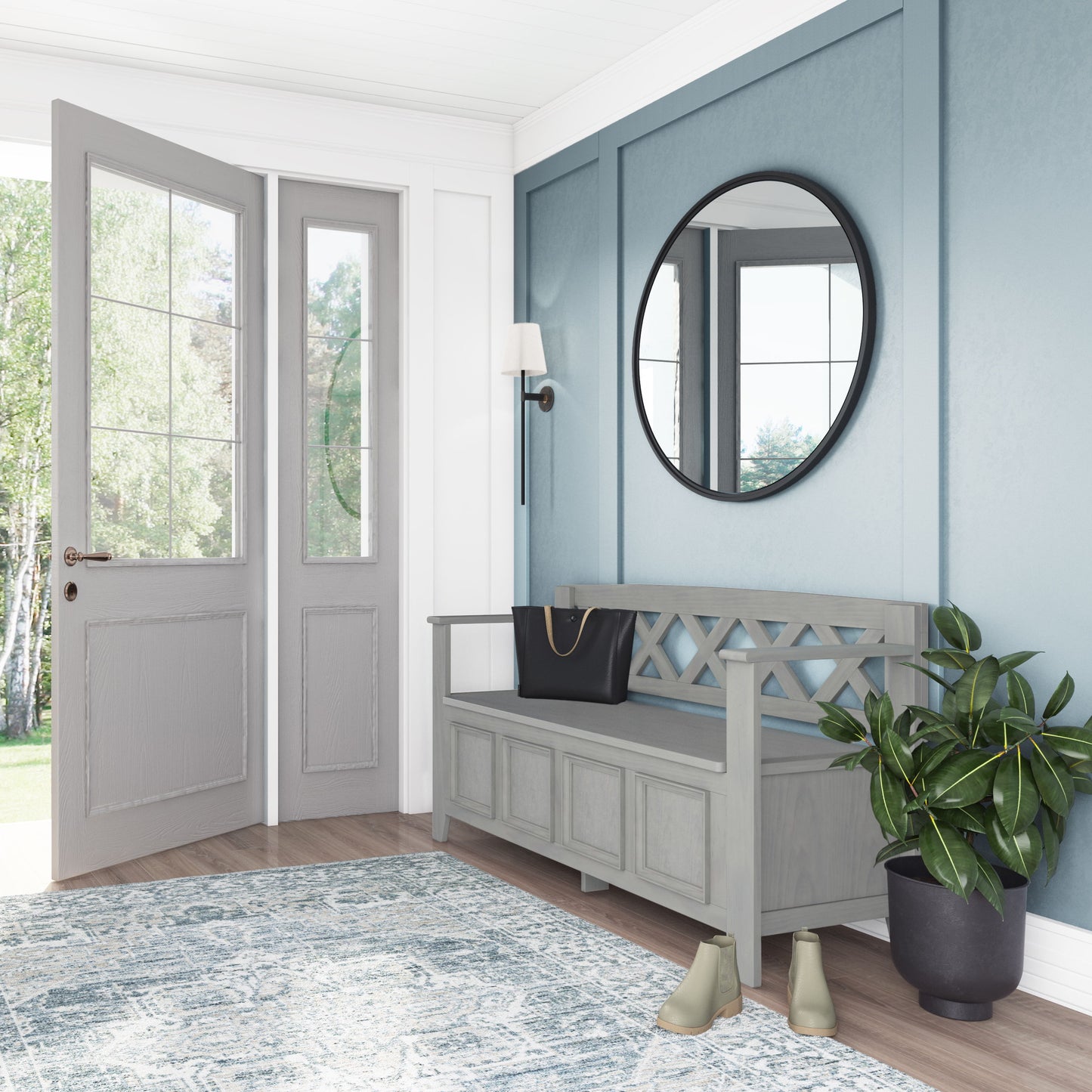 Amherst - Entryway Storage Bench - Fog Gray