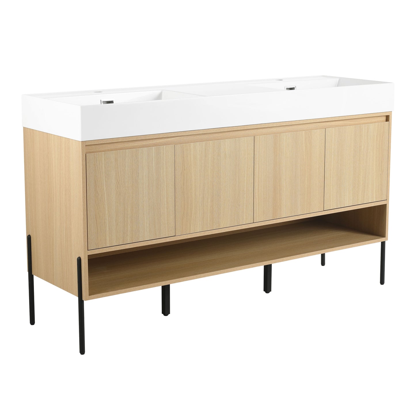 Modern 60" Bathroom Vanity Combo With Single Resin Sink And Storage Cabinet - Oak