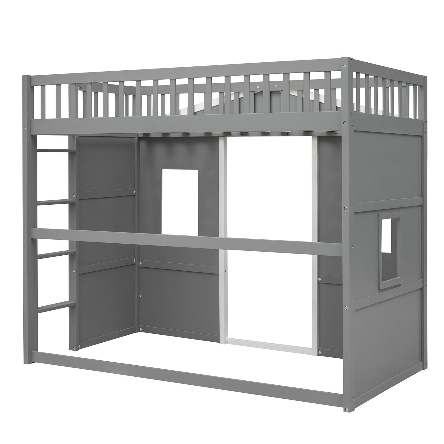 Twin Size House Loft Bed With Ladder - Gray / White