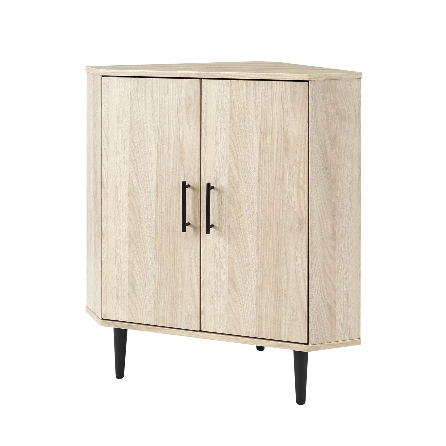 Contemporary 2 Door Mixed-Material Corner Accent Cabinet - Birch