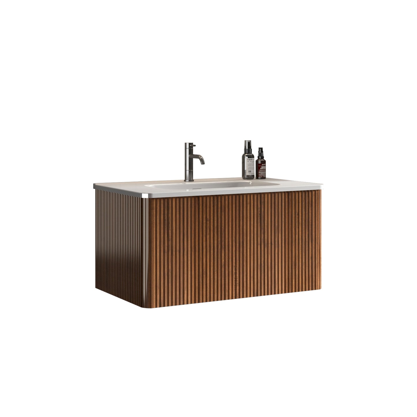 Etna - Striped Bathroom Vanity With Ceramic Sink, Wall Mounted Floating Bathroom Vanity For Modern Bathroom - White