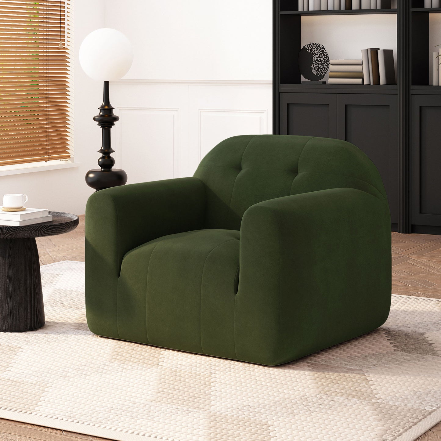Harmonara - Boucle Upholstered Club Chair With Blind Tufting - Sage