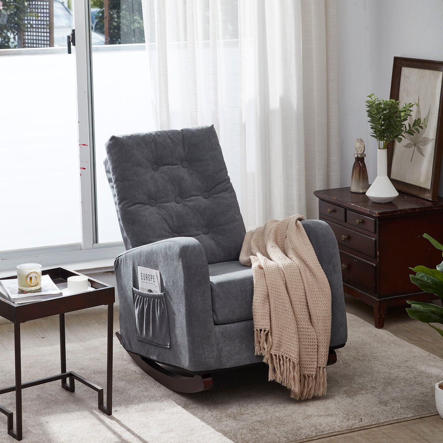 Single Sofa Reclining Japanese Chair Lazy Sofa Tatami Balcony Adjustable Chair - Antique Gray