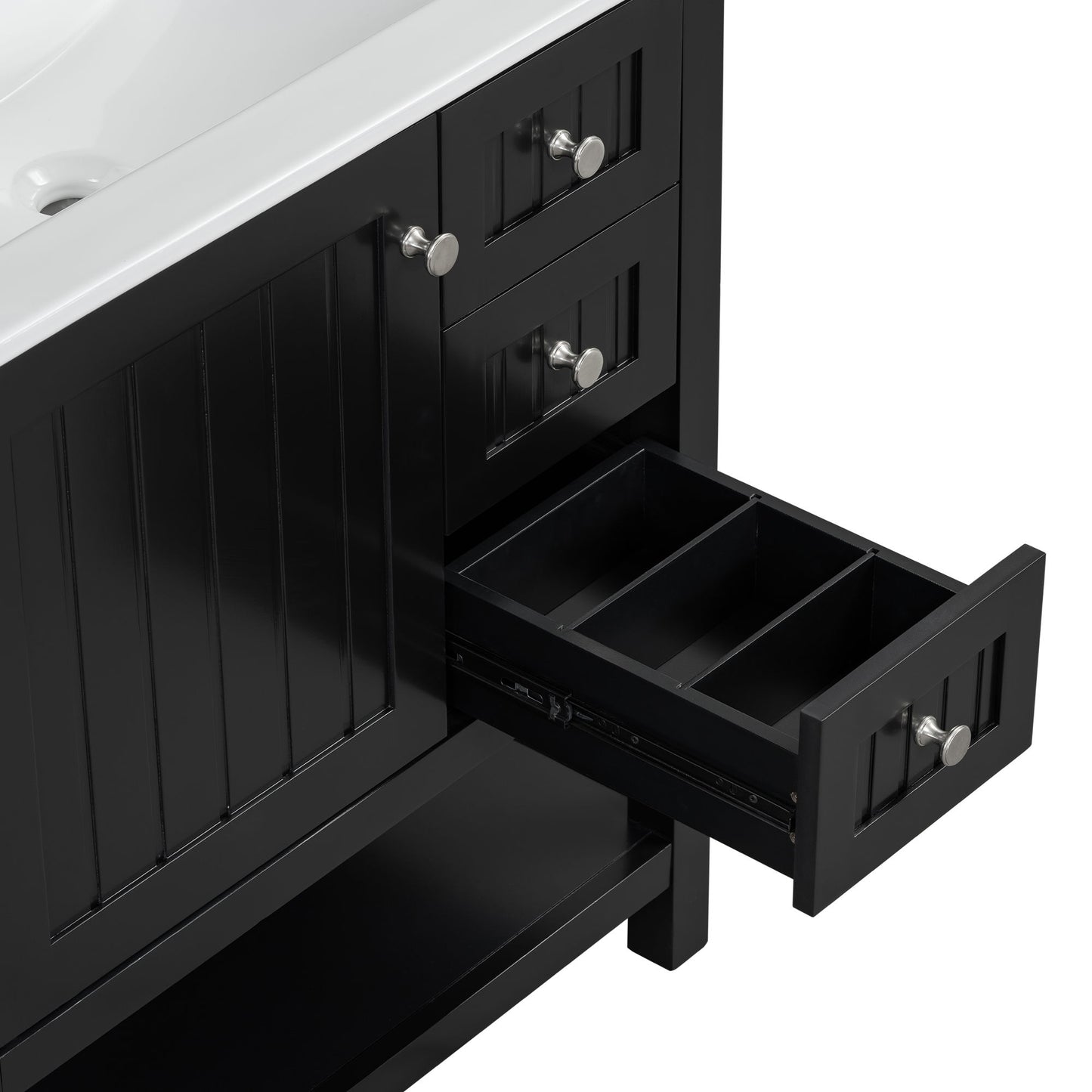 Transitional Style Bathroom Vanity Cabinet Combo With Ceramic Sink, Soft Close Door - Black