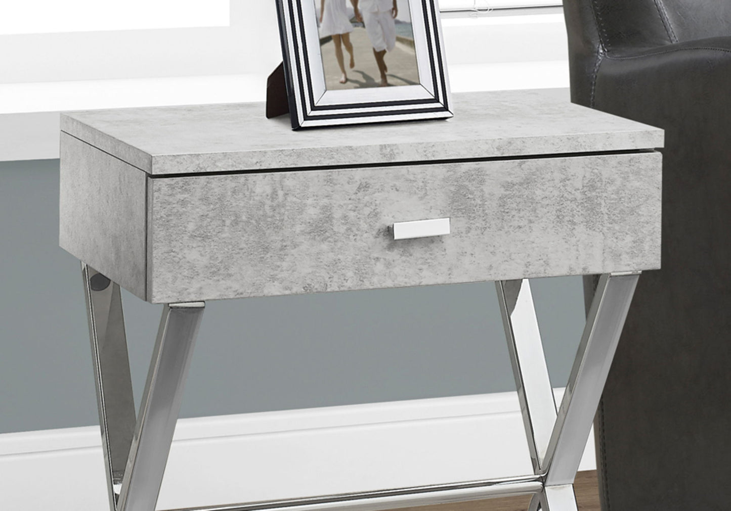 Accent Side Table, Storage Drawer, Convenient Design - Gray