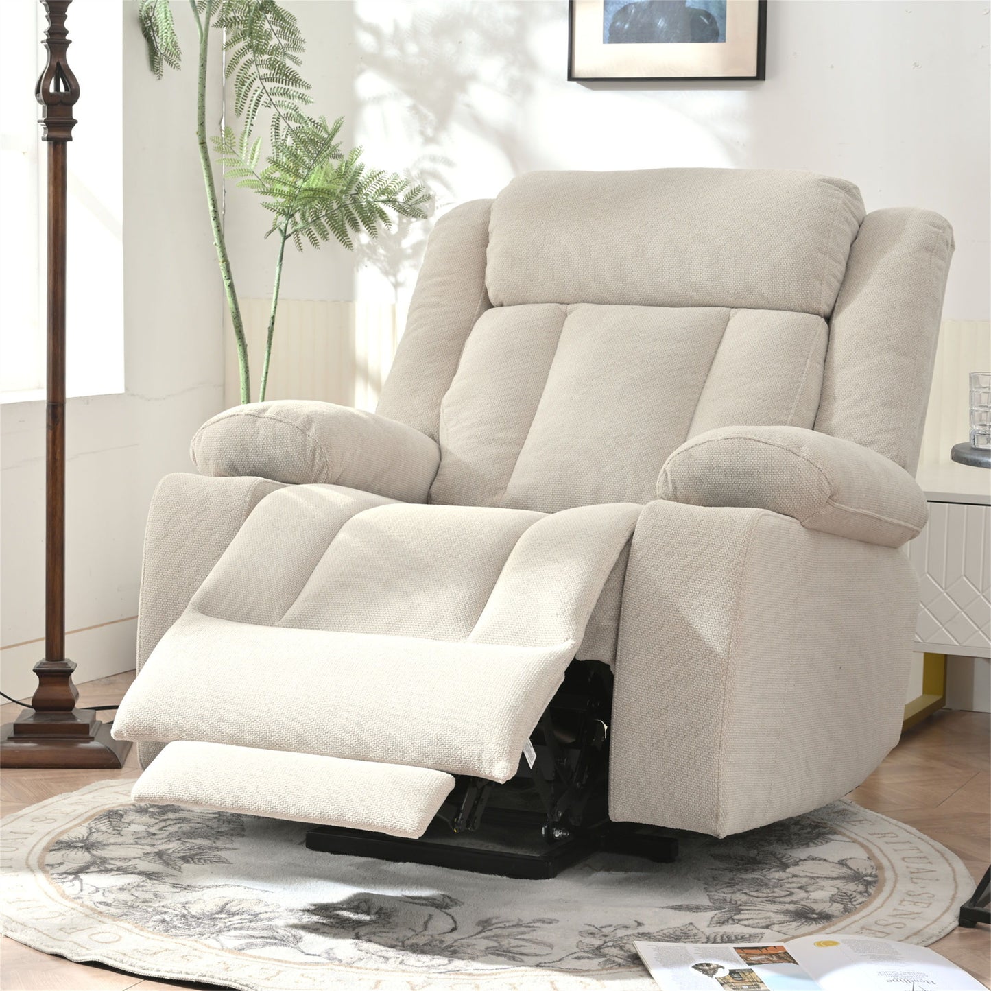 Power Lift Recliner Chair - Fabric Single Sofa With Extended Footrest, Remote Control, Cup Holders, And Side Pockets For Living Room Or Home Theater - Light Gray
