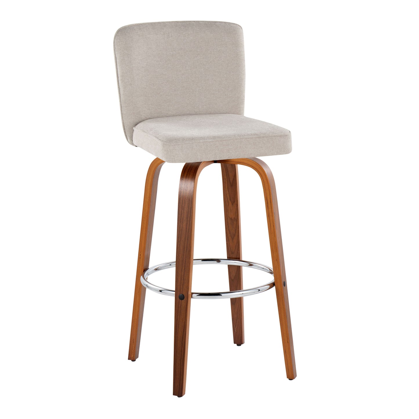 Henry - Contemporary Fixed Height Barstool With Swivel With Round Footrest (Set of 2) - Walnut / Beige