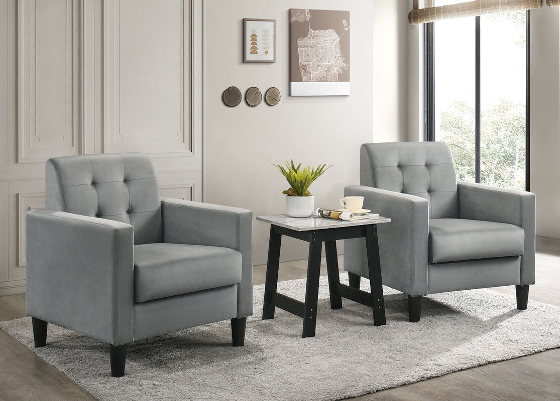 Hale - Velvet Armchairs And End Table Living Room (Set of 3) - Light Gray