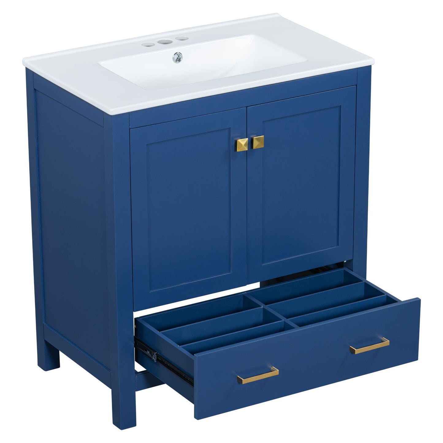 Bathroom Vanity With Single Sink, Combo Cabinet Undermount Sink, Bathroom Storage Cabinet With 2 Doors And A Drawer, Soft Closing, Multifunctional Storage, Solid Wood Frame - Blue
