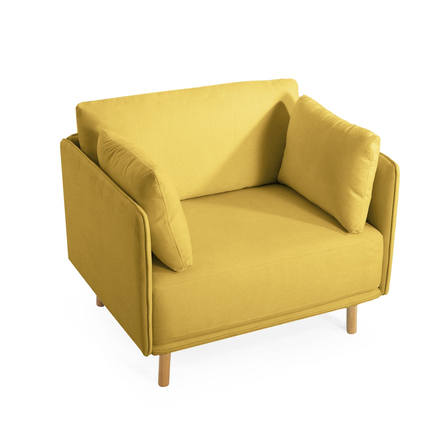 Modern Upholstered Accent Chair With Soft Cushions, Sleek Armrest Design - Yellow
