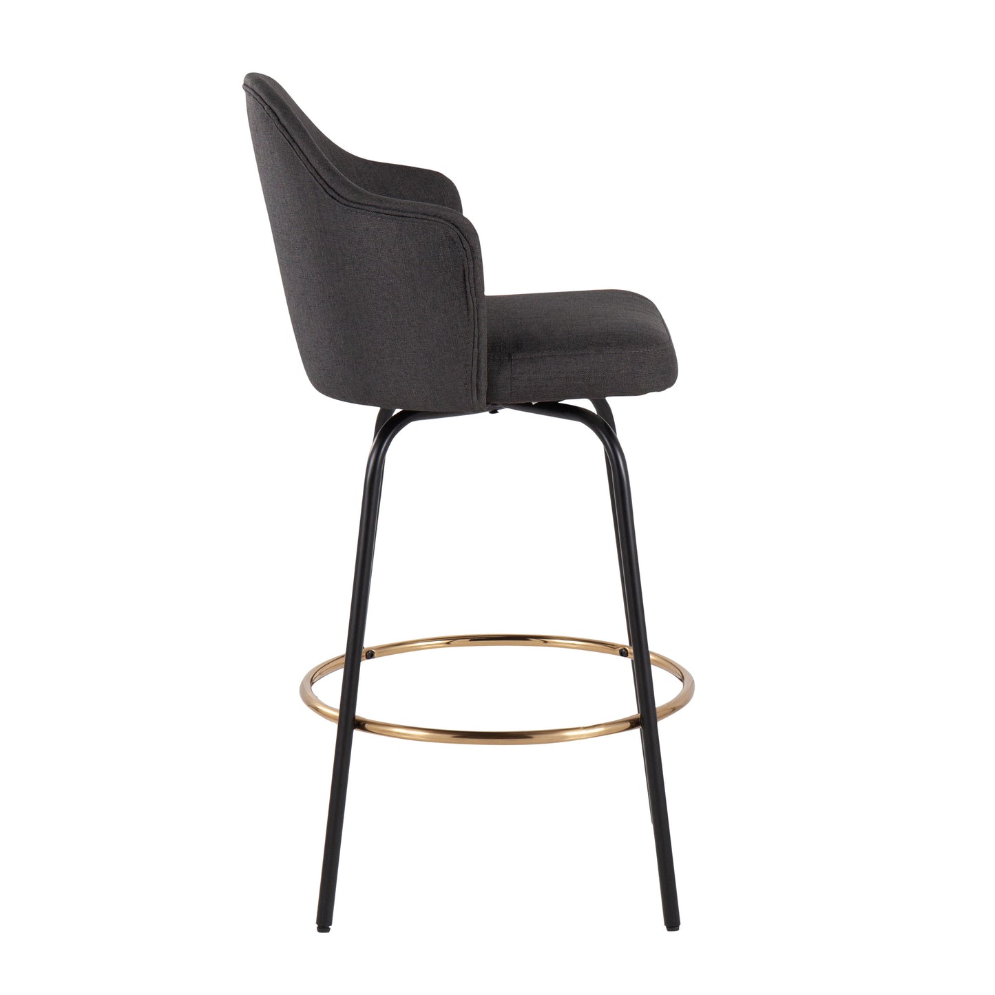 Ahoy - Contemporary Fixed Height Counter Stool Round Gold Footrest (Set of 2) - Charcoal / Black