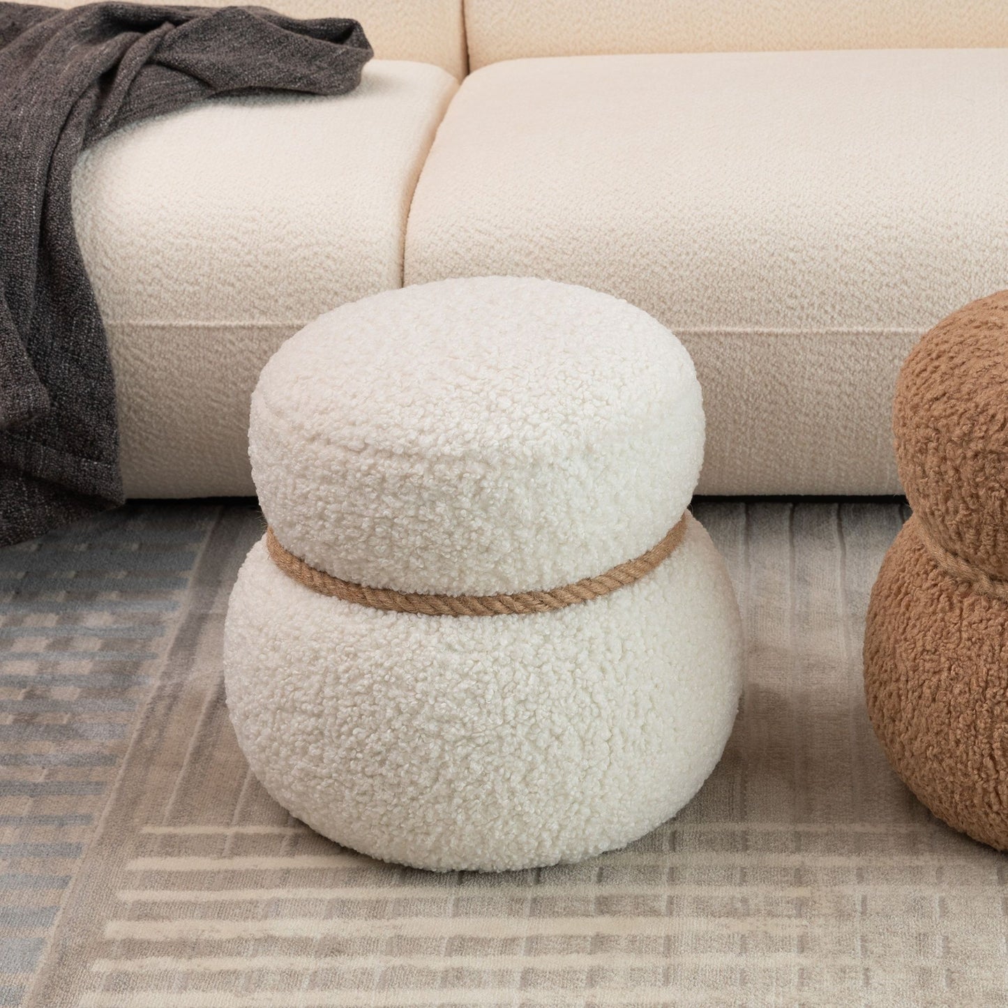 Snowman Stool With Greig Plush Cushion, Playful And Cute Design For Any Space - White