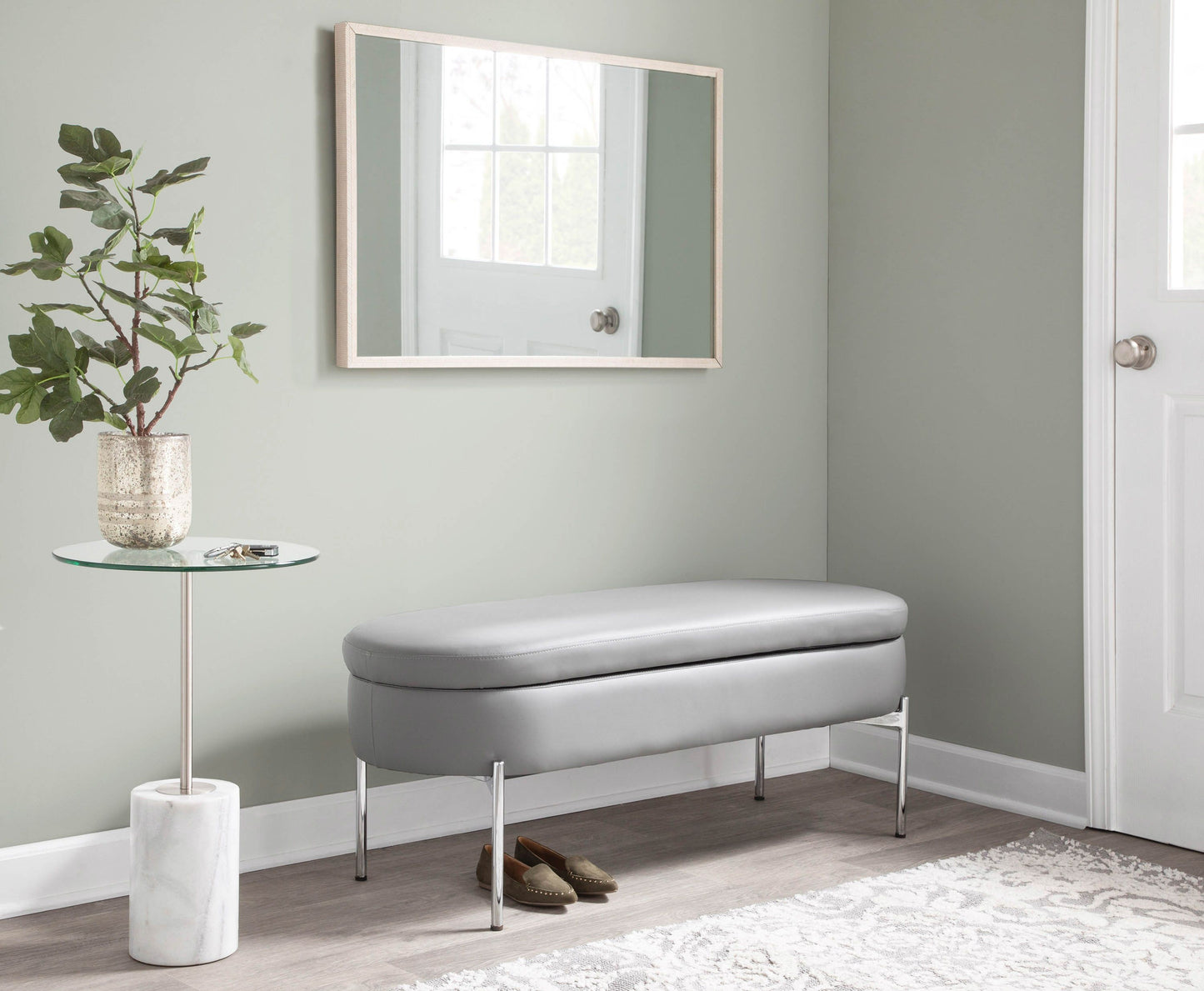 Chloe - Contemporary / Glam Storage Bench - Chrome / Gray