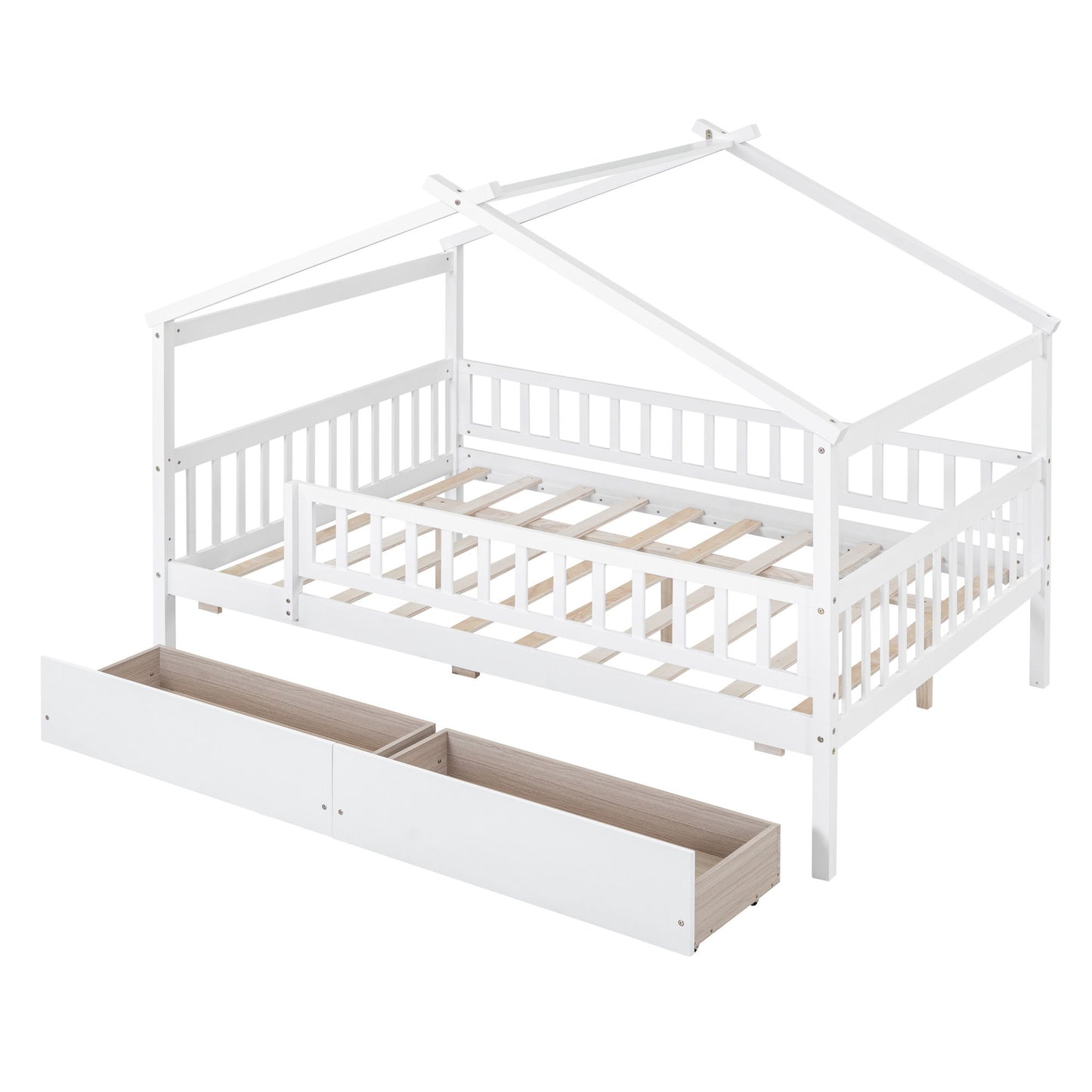 Full Size House Bed With 2 Drawers - White