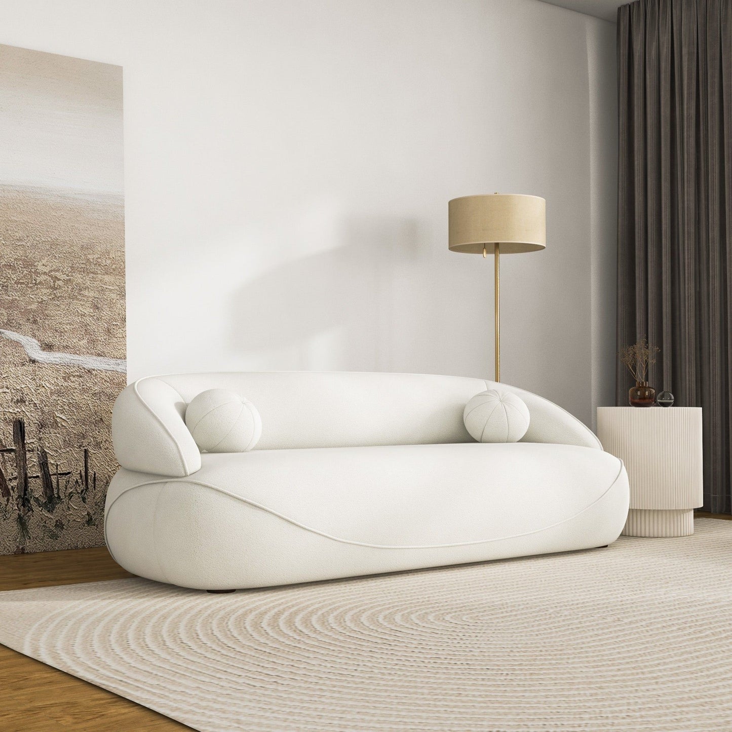 Andrew - Boucle Sofa - Beige / Ivory White / Light Beige / White